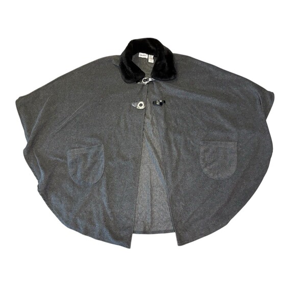 Le Moda Women’s Poncho Wrap Cape OS Gray W/ Black Faux Fur Collar Holiday - Picture 1 of 3
